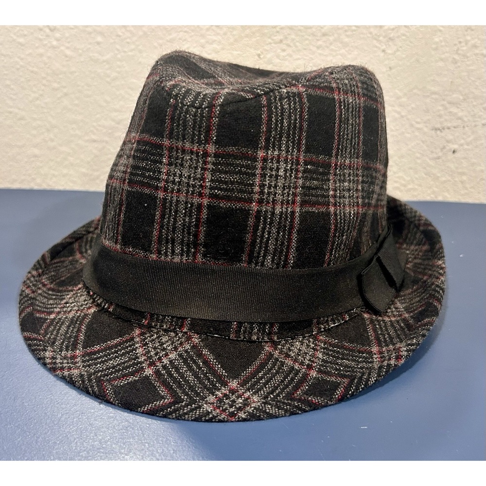 Milany Italy Black and Red Plaid Fedora Hat Small/Medium Wool Blend